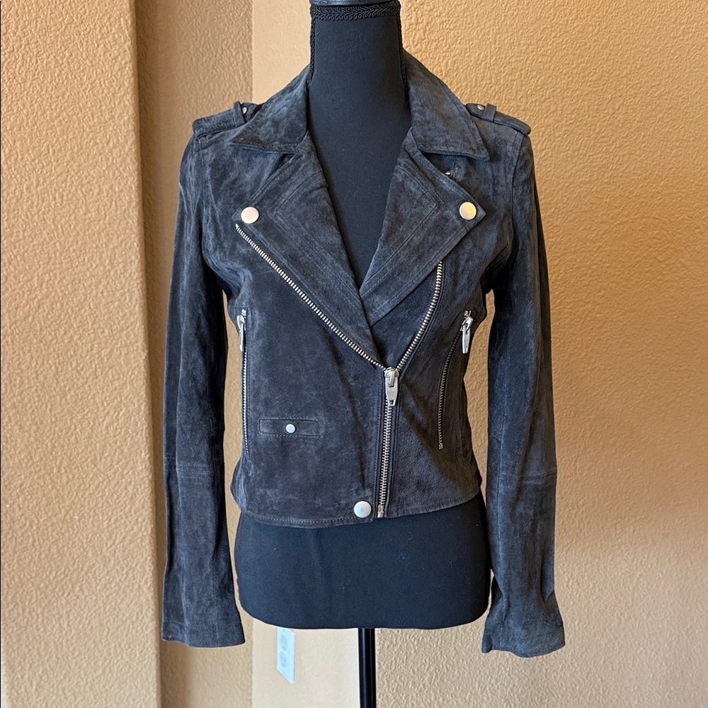 Women's Dark  Grey  Suede Moto  Jacket